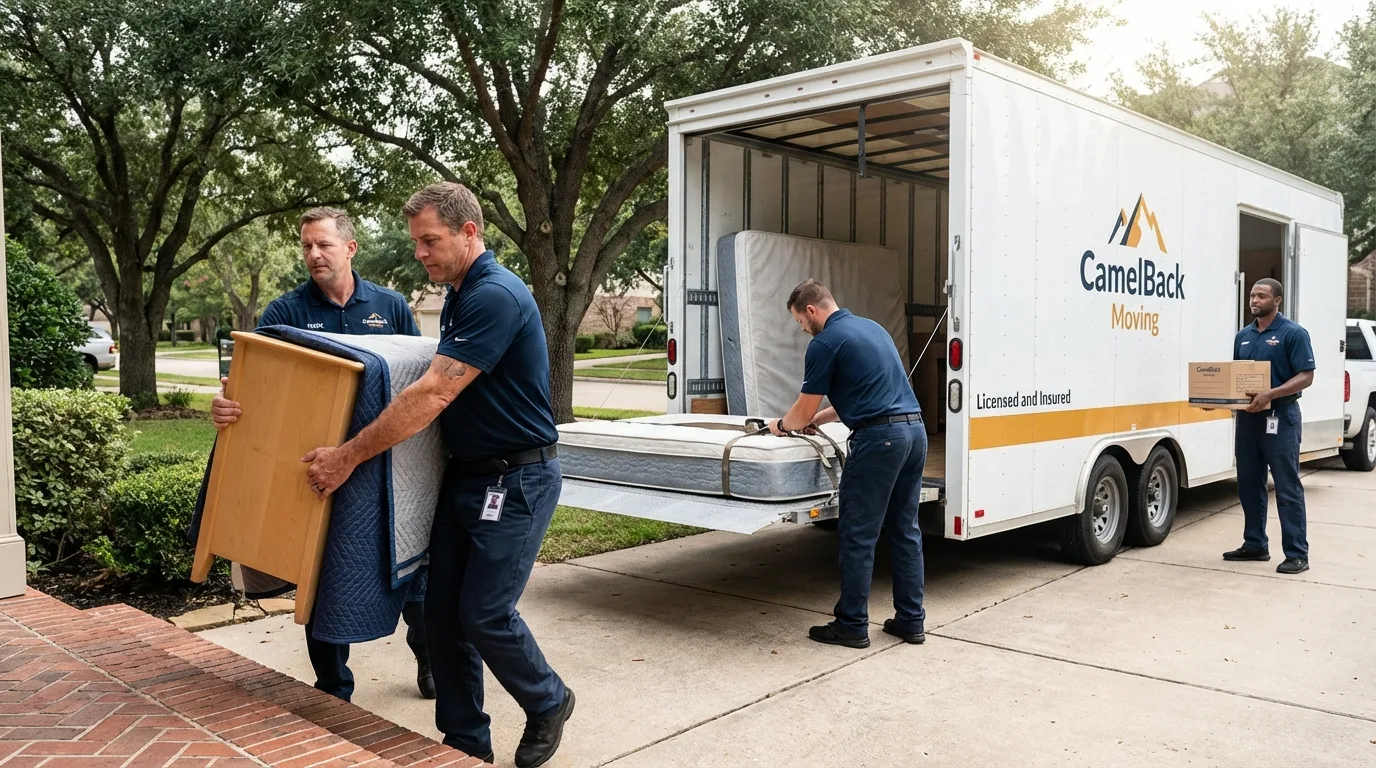 Crew loading residential truck for cross-state move from Batesville, IN